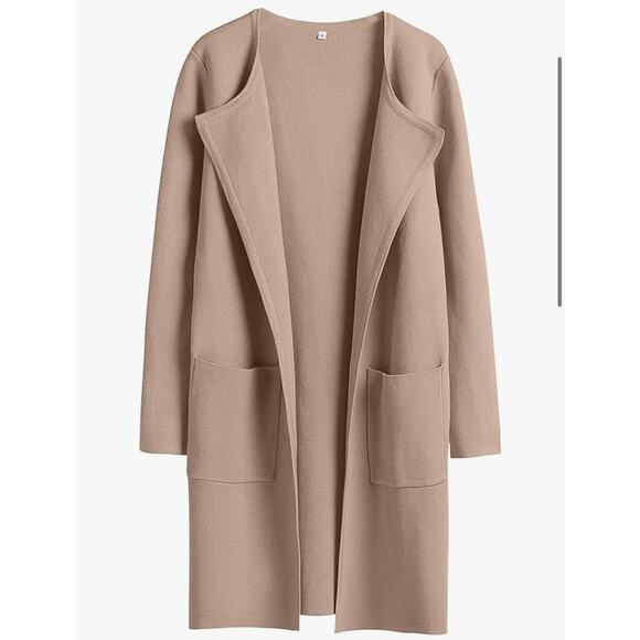 ANRABESS Open Front Knit Tan Cardigan Coatigan Long Lightweight Jacket - Picture 2 of 13